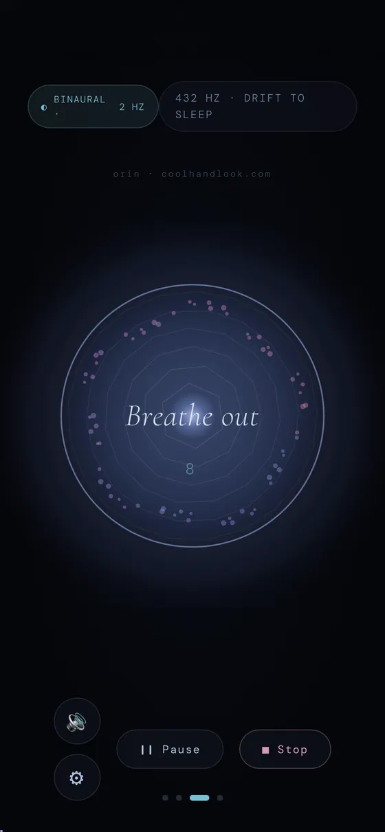 Orin session screen with the orb reading Breathe out